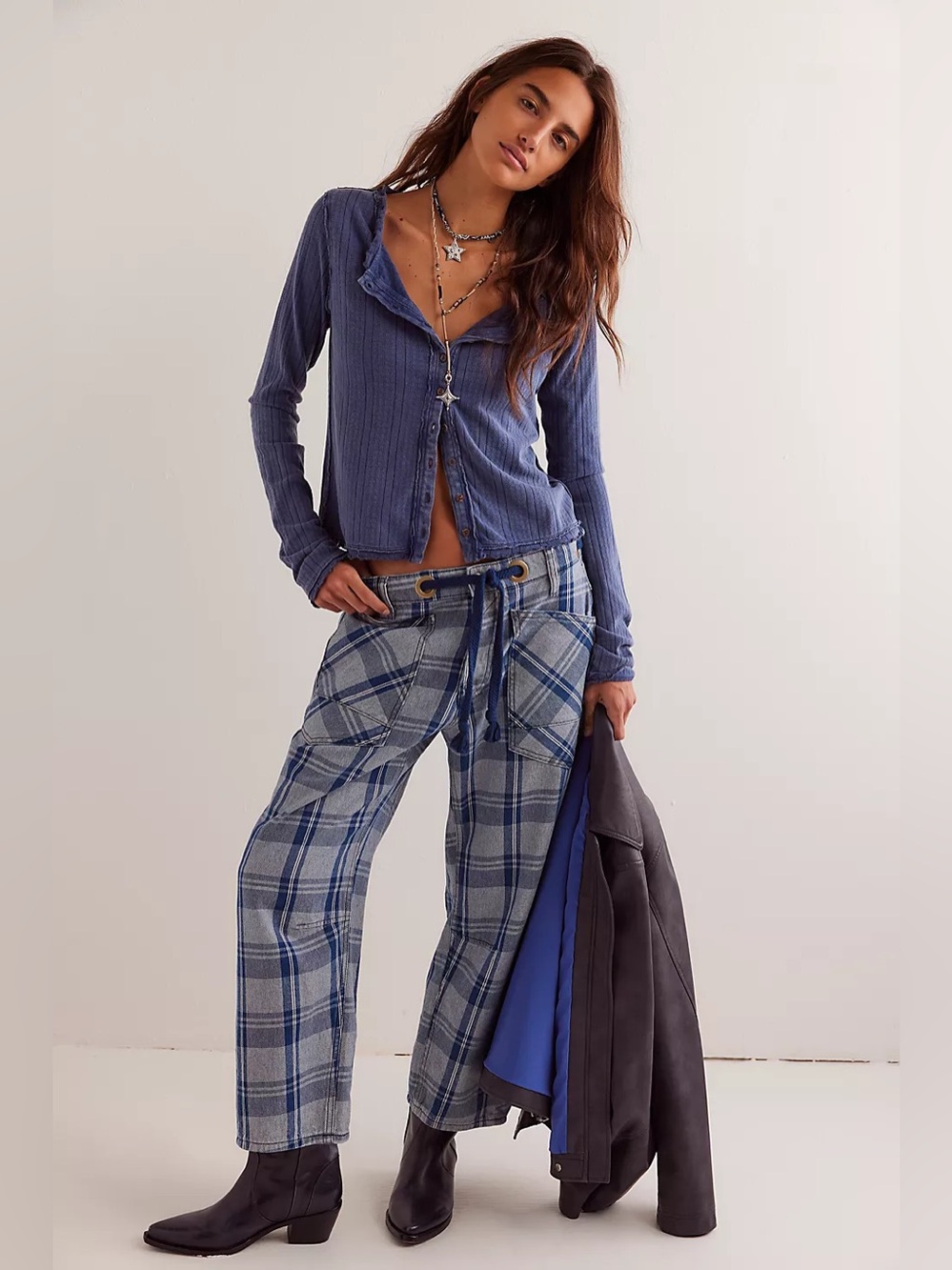 We The Free Moxie Plaid Pull-On Barrel Jeans 31 NWT ($235)